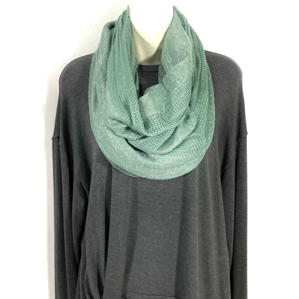 Teal Green & Silver Shimmer Gauzy Infinity Scarf